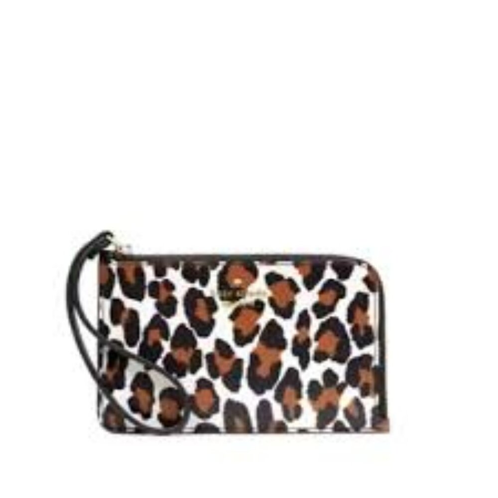 NWT Kate Spade Cheetah Leather Wristlet Lucy Small L-Zip Wristlet KH770